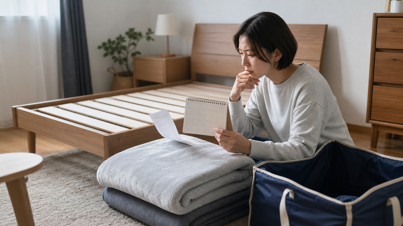 返却日や費用、梱包の手間を確認する様子