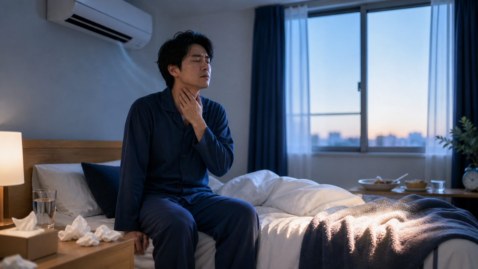 朝起きたときに喉が痛くなる複数の原因を確認する人