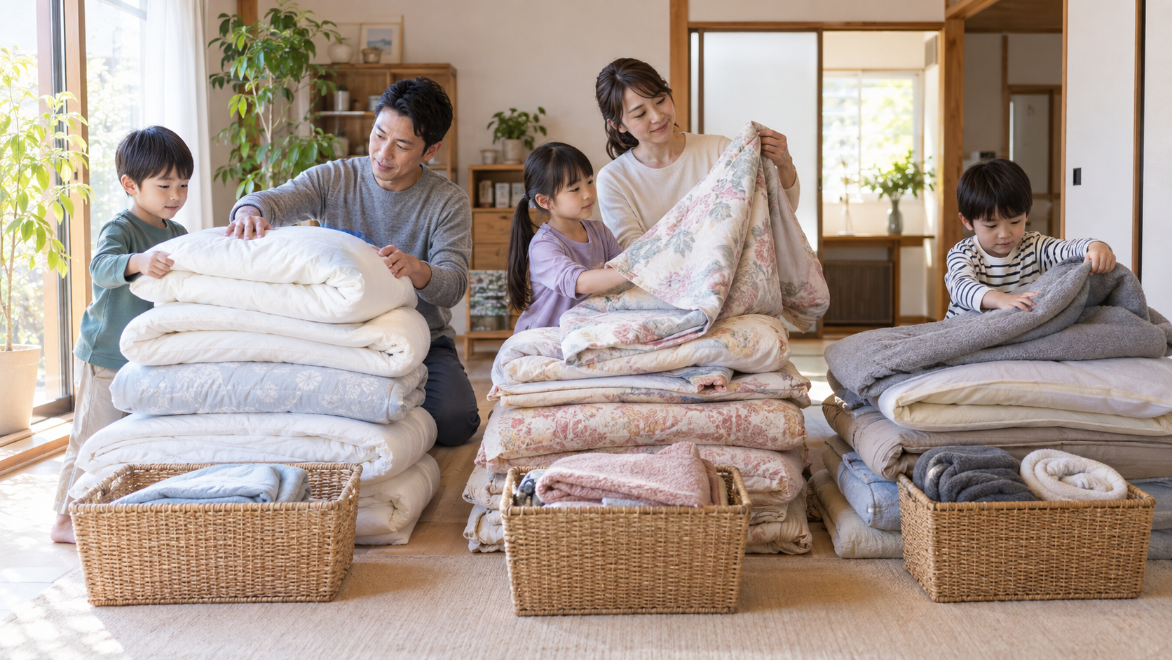 寝具を残す・手放す・預けるに分類する様子