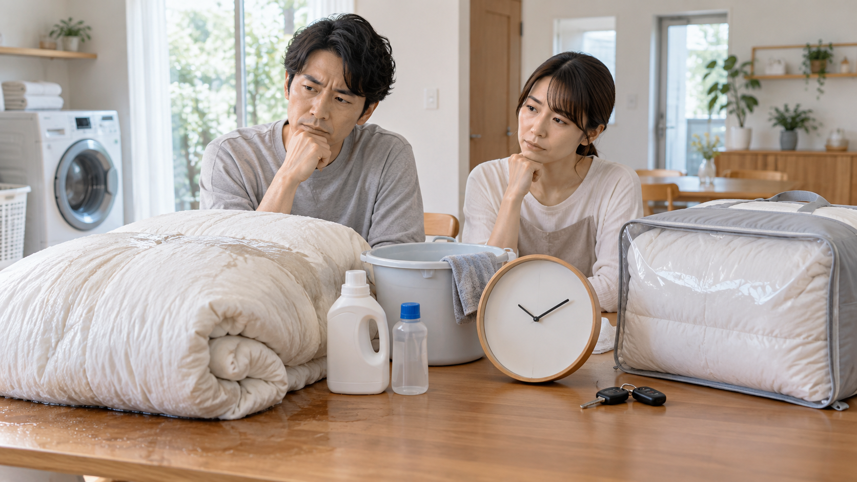 布団クリーニングの費用と家事時間を比較する夫婦