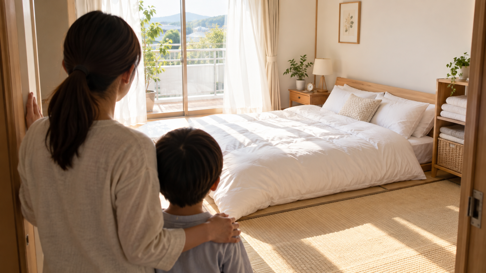おねしょ布団を清潔に整えた寝室