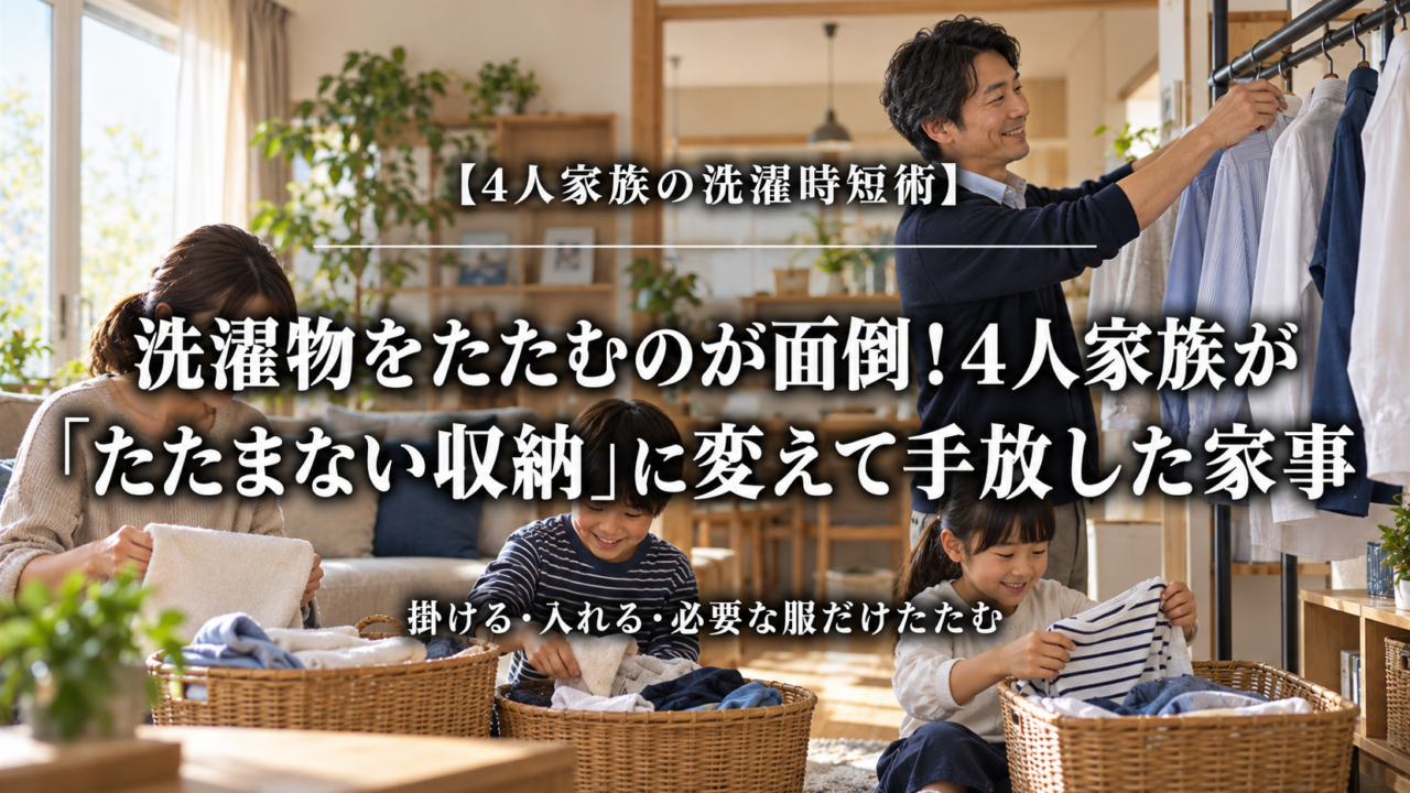 洗濯物をたたまない収納へ変えて家事を減らした4人家族