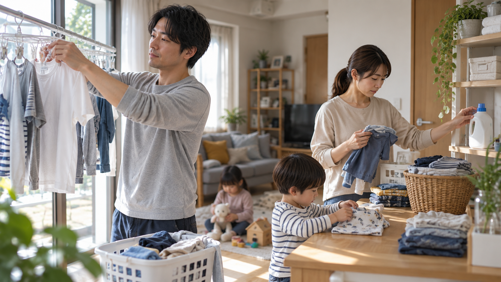 夫が洗濯しても妻の負担が減らない理由を考える家族