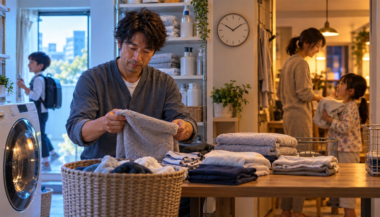 共働きの洗濯は朝と夜のどちらがラクか考える家族