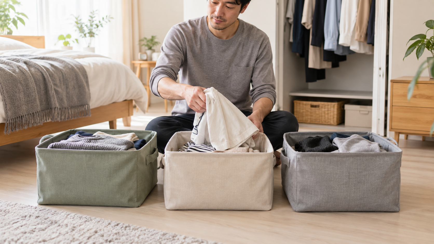 いつか着る服を残す・保留する・手放すの3つに分ける様子