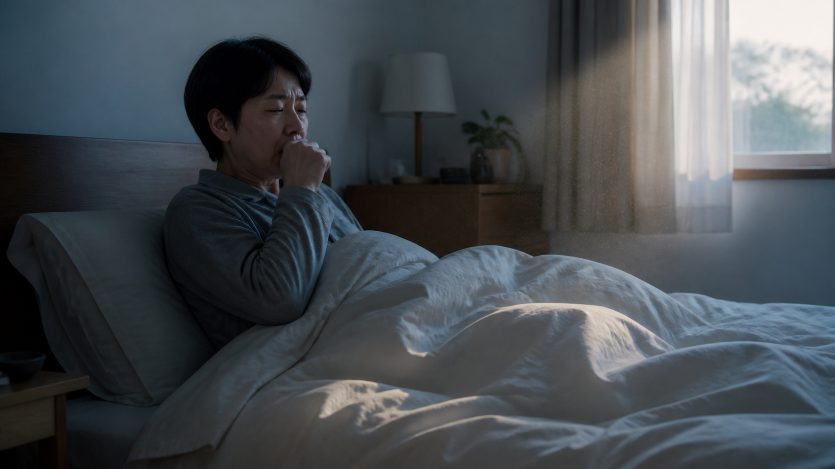 早朝の寝室で咳が出て寝具環境を見直す人