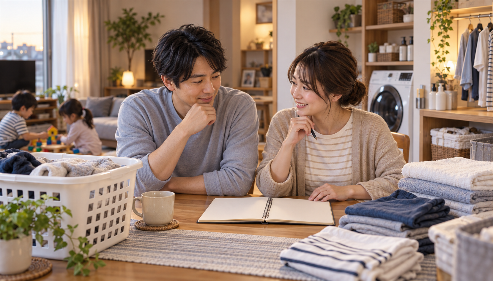 洗濯の家事分担について話し合う夫婦