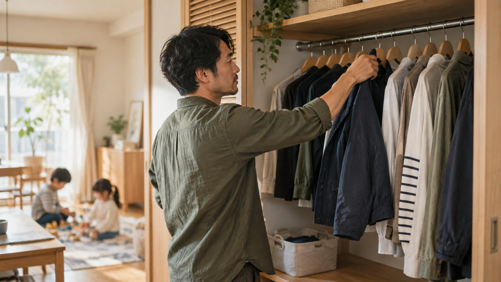 片付いたクローゼットを小さなルールで維持する父親