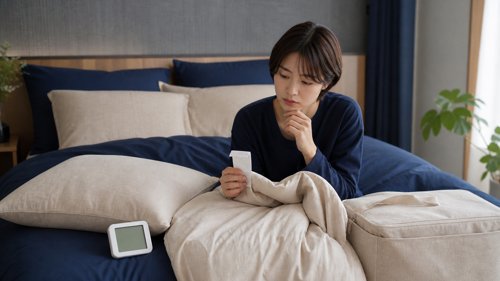 寝具クリーニングについて疑問点を確認する人